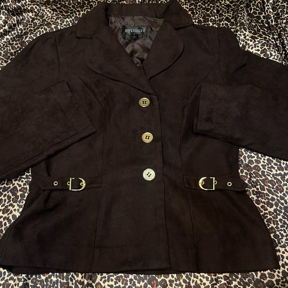 Y2k Studio 1 Brown Faux Suede Blazer Top